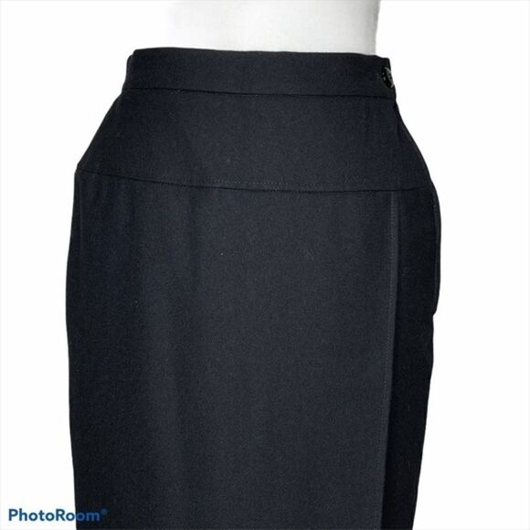 Valentino Vintage 80’s Wool Black Faux Wrap Skirt - Picture 4 of 12